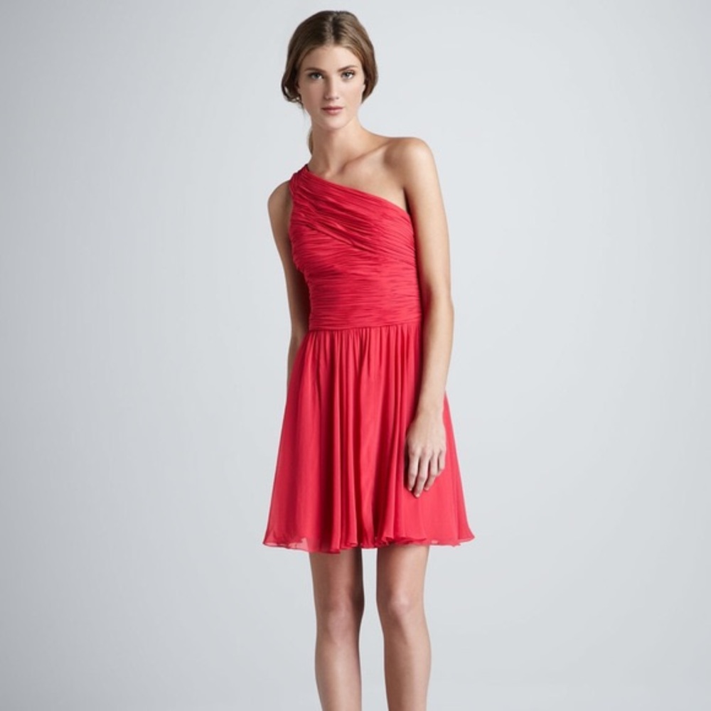 Halston Heritage Coral One-Shoulder Dress